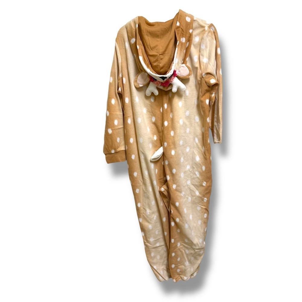 New Women Plus Size 1X/2X Deer Fawn Union Suit Hooded Spotted‎ Fleece Brown - Picture 4 of 8